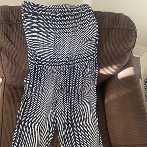 Plus Size White and Navy Blue Halter Top Romper with Pockets